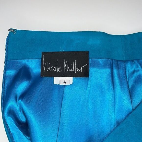 Vintage 90s Nicole Miller suede‎ turquoise skirt, Size 4 - Picture 3 of 6